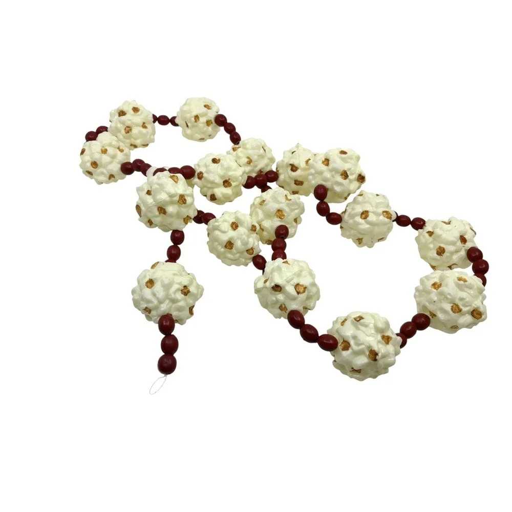 Vtg Popcorn And Red Beaded Christmas Tree Garland 65